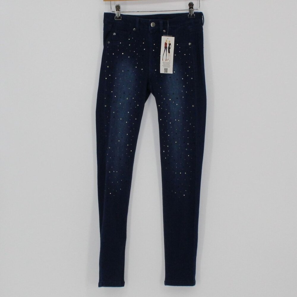 Allure Women's Skinny Jeans - Dark Blue with Silver Accents